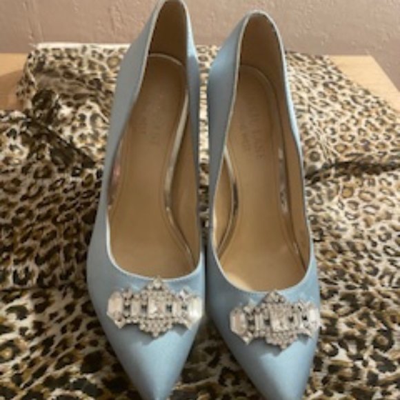 Nine West Trulove Pointy Toe Pumps Light Blue Satin Size 7 - Picture 3 of 8